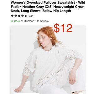 Women's Oversized Pullover Sweatshirt - Wild Fable Heather Gray XXS: Heavyweight